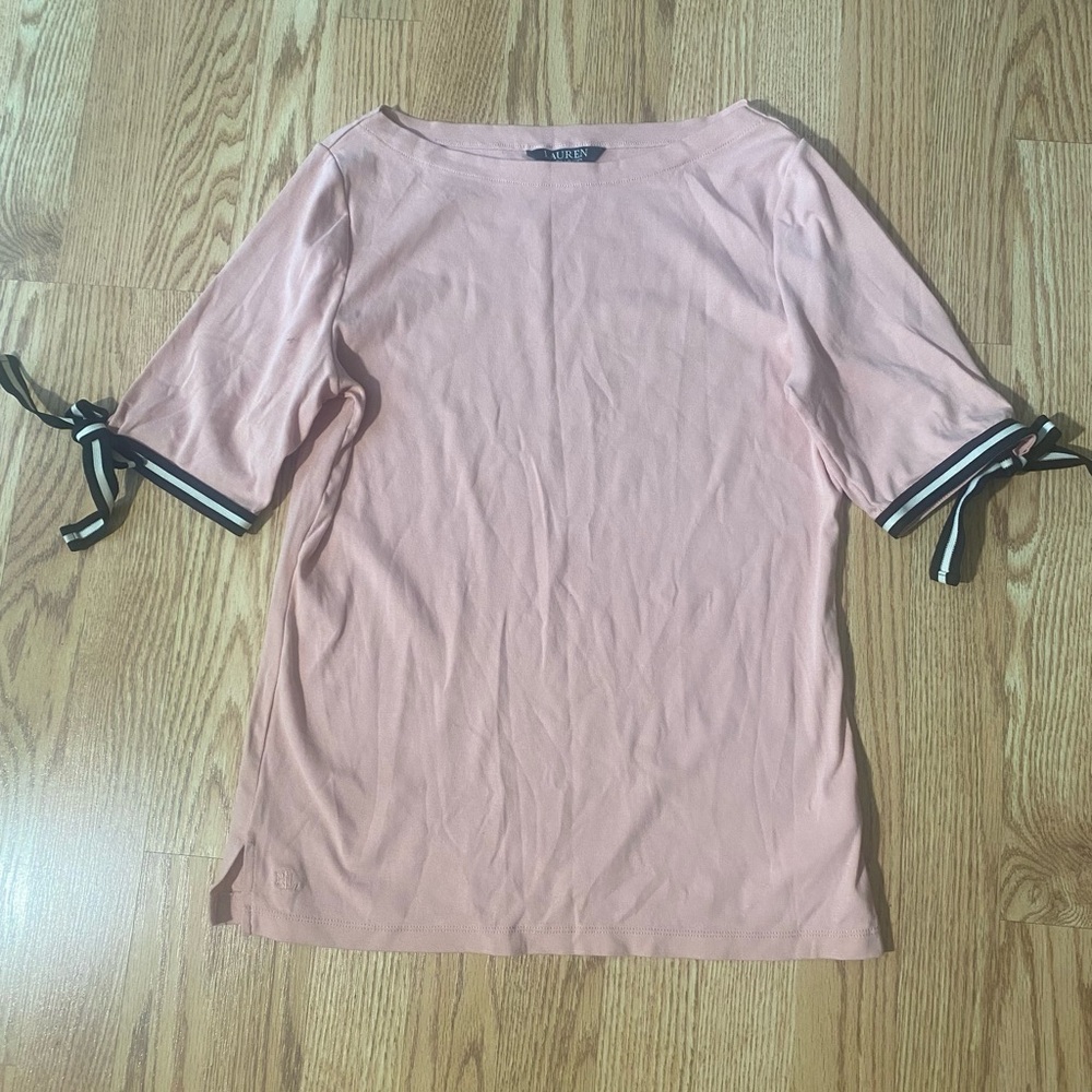 Lauren Ralph Lauren Boat Neck Top Large pink preppy summer tee